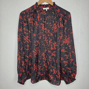 Hobbs London Womens Black Floral Pintucked Button Front Blouse Size 8 Career